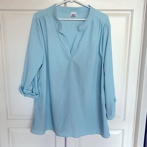 Light blue tunic blouse, Zig Zag Stripe. NWOT